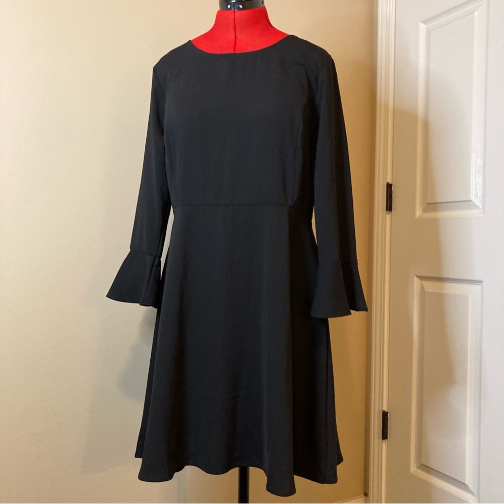 Black Full Skirt Flounce Sleeve Dress